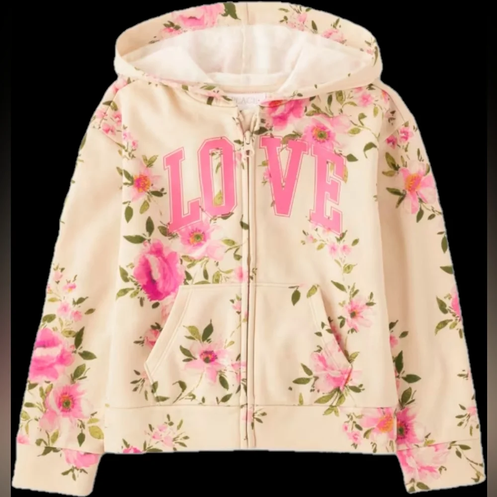 The Children's Place Kid's 'LOVE' Pink Floral Zip-up Hoodie Girl's Size 7/8 (M)